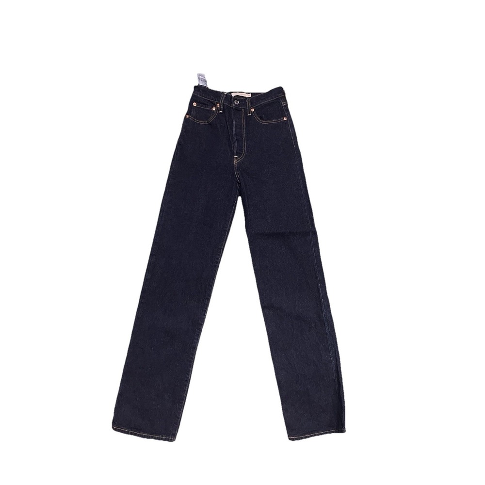 Levis Ribcage Straight Jeans 24 Big E Premium Dark Wash Buttons Fly High Waist